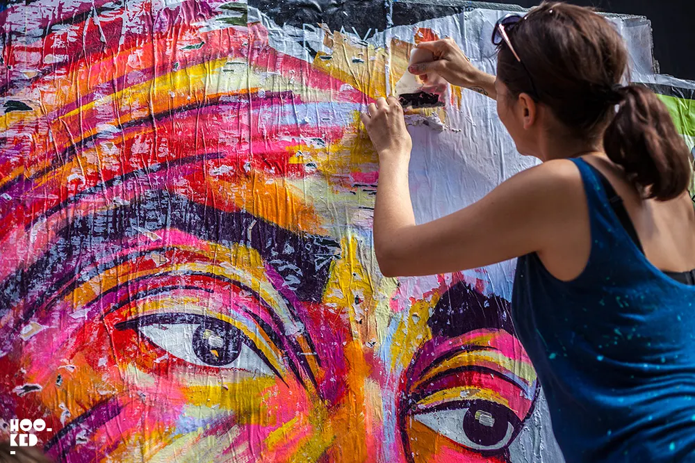 French Street Artist Manyoly at work in London, UK. Photo ©Hookedblog / Mark Rigney