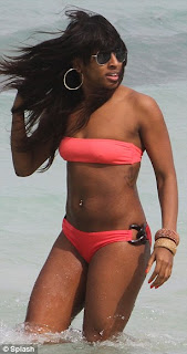 Bikini candids Alexandra Burke wear a tiny orange two-piece Bikini blog in Miami Beach