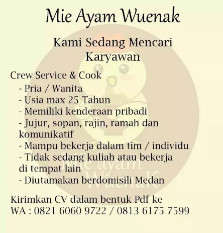 Lowongan Kerja Karyawan di Mie Ayam Wuenak