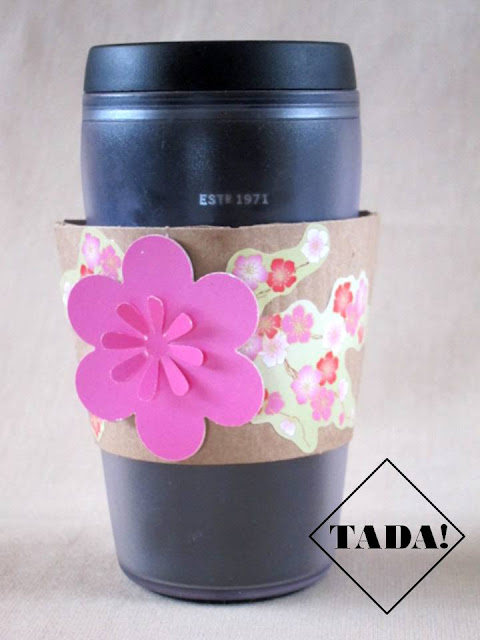 blah to TADA, gift wrapping, gift wrapping ideas, how to wrap gifts without tape, coffee sleeve, reusable mug, reusable cup, creative gift wrapping