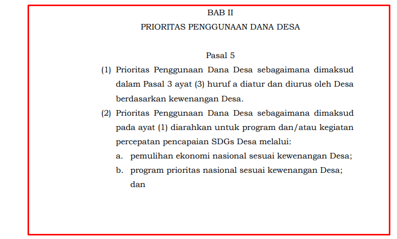 Prioritas Penggunaan Dana Desa Tahun 2021 Berdasarkan Permendes 13 Tahun 2020