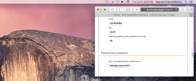 registertovote.ca.gov screenshot showing party preference change to REPUBLICAN