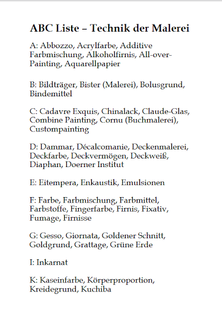 Abc Liste - Technik der Malerei