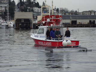 The Hydrovolts Flipwing Turbine demonstration unit being tow tested in the Ballard ship canal