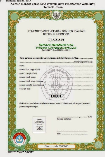 BLANKO IJAZAH SMA DAN SMK TAHUN 2015  PENDIDIKAN 