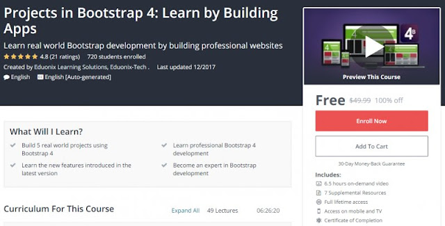 [100% Off] Projects in Bootstrap 4: Learn by Building Apps| Worth 49,99$