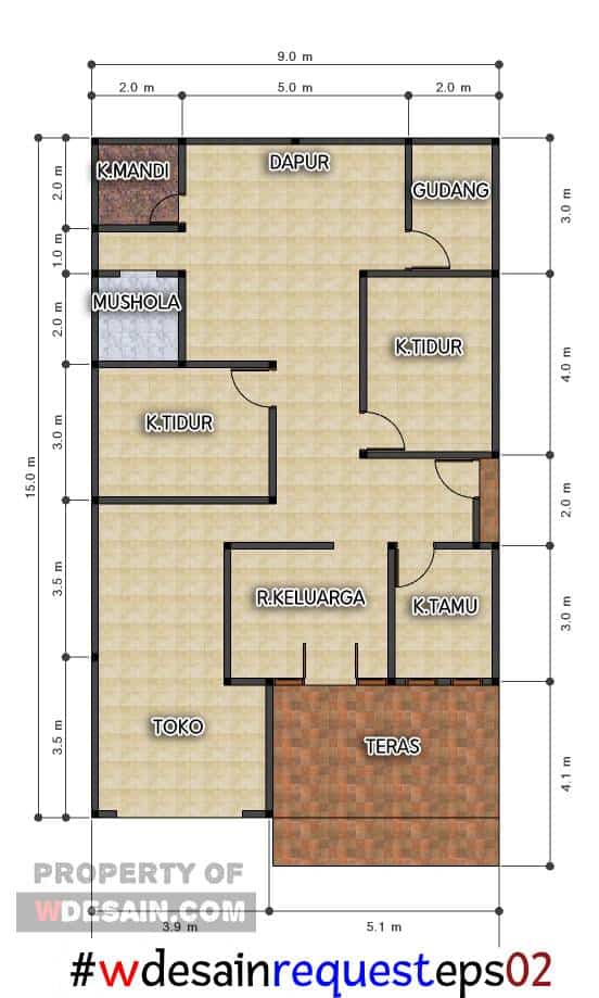 Desain Rumah Minimalis 3 Kamar 1 Mushola dan Toko - DESAIN RUMAH MINIMALIS