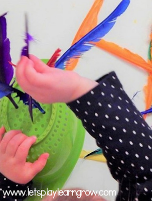 Colander & Feather Fine Motor Activity For Toddlers