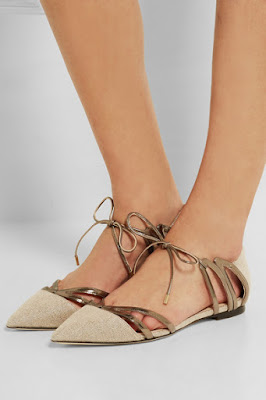 jimmy choo nude and gold cutout canvas and mirrored-leather point-toe flats