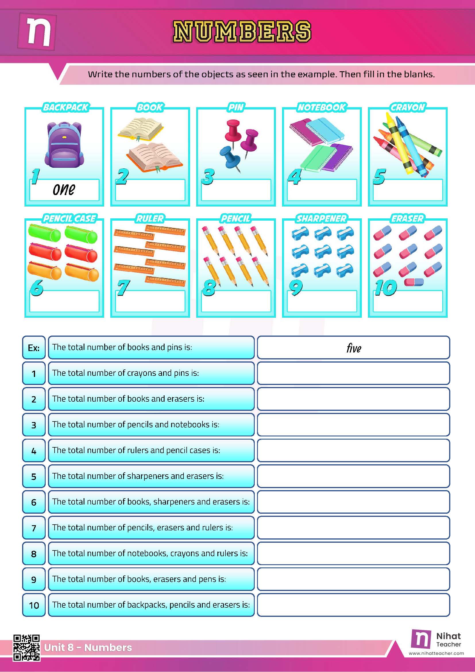 Practise English Vocabulary. A PDF worksheet  about numbers in English.  #download# Click here to download a PDF worksheet about numbers in English.  Search this site to find more PDF worksheets about numbers in English.