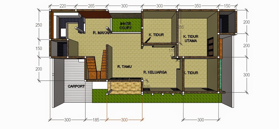 Denah Rumah  Ukuran  5x7  M rancangan model denah tanah 5 6 