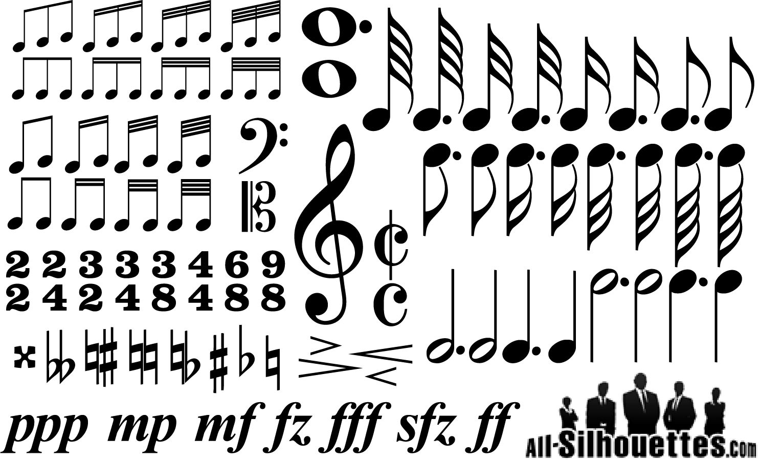 Bezierinfoベジェインフォ 音符と楽譜記号のクリップアート Music Notes And Time Signatures Symbols イラスト素材