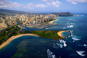 Awesome Honolulu coastline view of Ala Moana Beach Park, Magic Island . (magicisland)