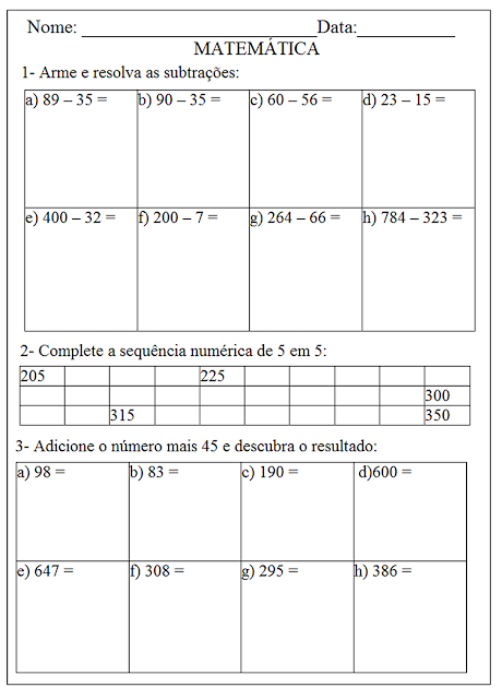 Exercícios de matemática