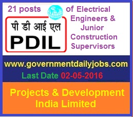 PDIL RECRUITMENT 2016 APPLY ONLINE FOR 21 ENGINEER & SUPERVISOR POSTS