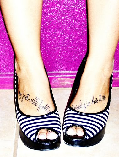 Double foot word tattoos.