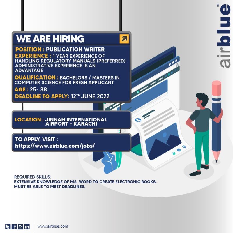 AirBlue Pakistan Jobs For  Publication Writer