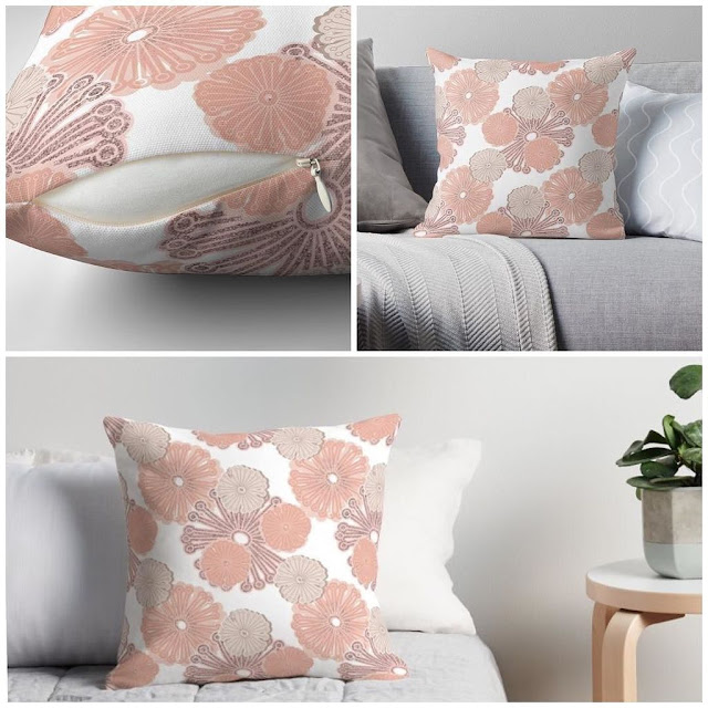 Rose Gold Floral Pillow from Redbubble