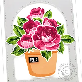Sunny Studio Stamps: Potted Rose Everything's Rosy Frilly Frame Dies Stitched Arch Dies Friendship Card by Anja Bytyqi