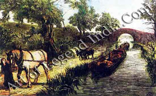 The Stour Navigation, The River Stour was opened to barge traffic in the 18th century, long before the railway reached Suffolk. Barges were always drawn in pairs, and when the towpath alternated between the two banks, the draught horses had to be ferried across the river on the barge. 