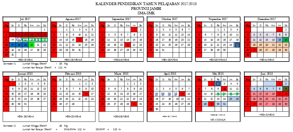 Kalender Pendidikan Provinsi Jambi Tahun Pelajaran 2017 