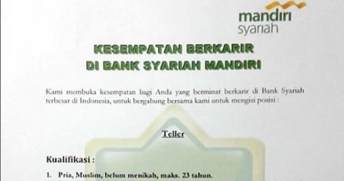 Lowongan Kerja Rekrutmen Calon Pegawai PT BANK SYARIAH MANDIRI    April 2024