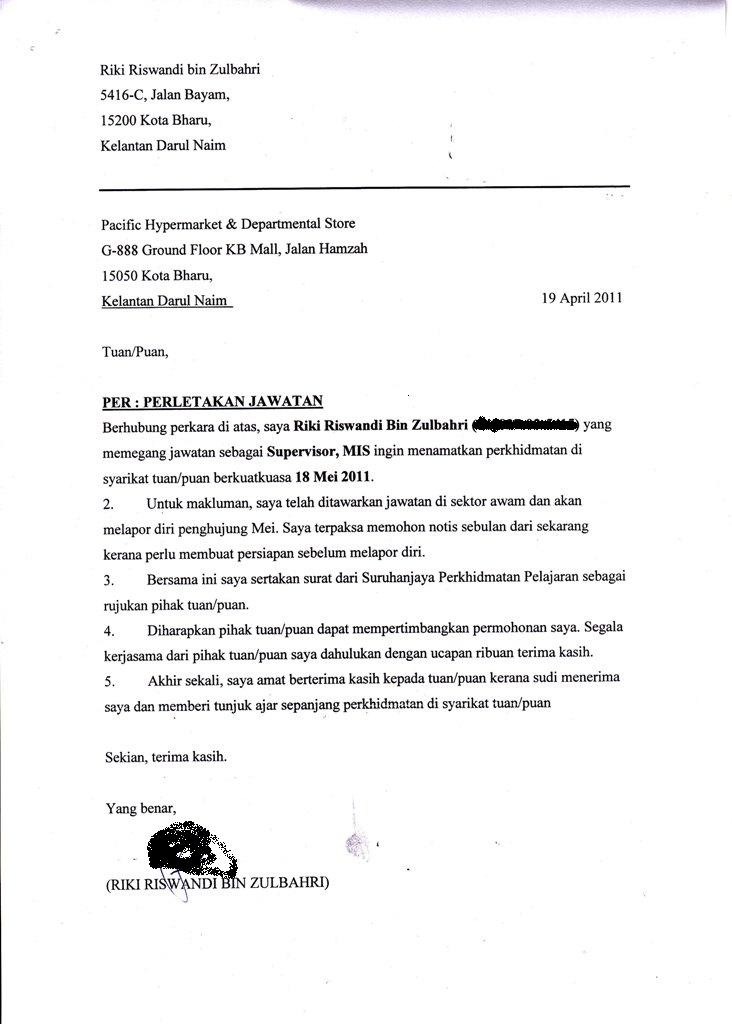 Surat Letak Jawatan Seminggu