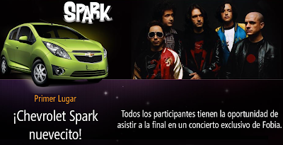 Gana un automovil chevrolet spark,pantalla LCD de 42 pulgadas,home theater,consola de videojuegos,celulares,concierto exclusivo de fobia con el concurso Terra Guitar Challenge 3.0. de  Terra Networks México