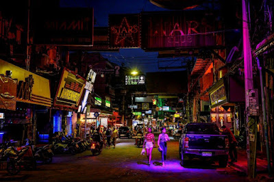 Normally crowded Patpong Road in Bangkok's Business District Silom