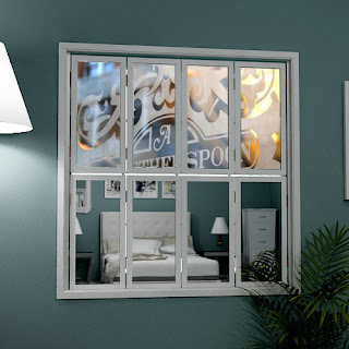 Tier on tier mirror window shutters with company logo or brand