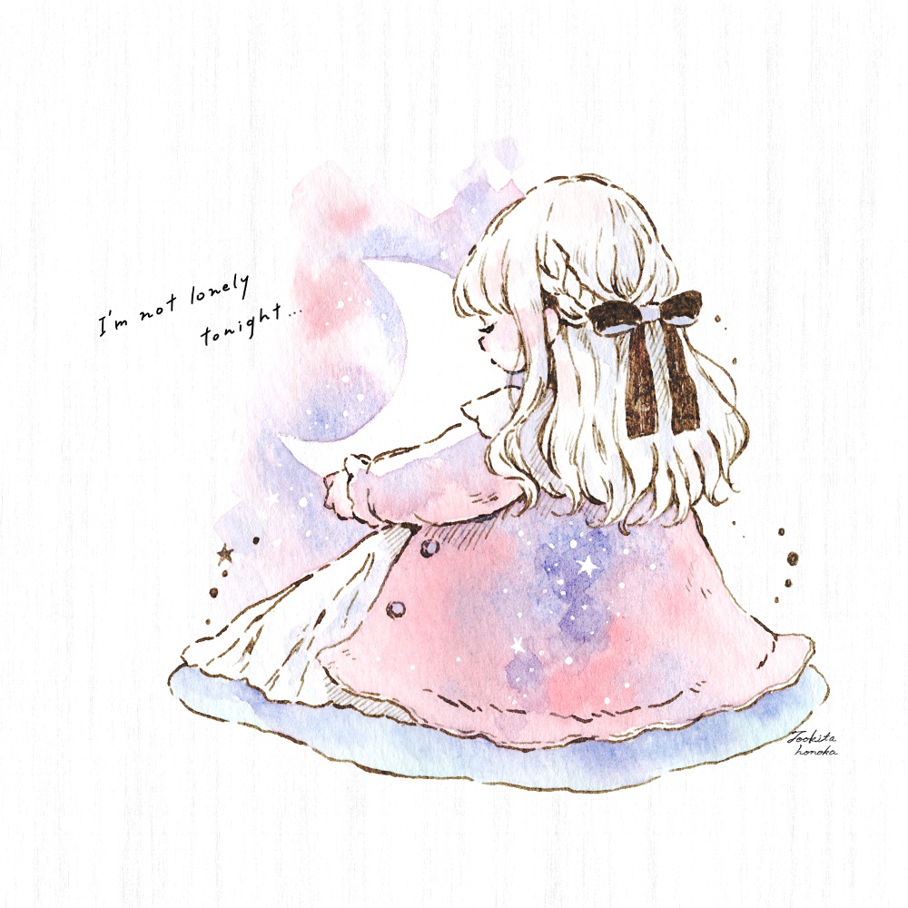 ハーフアップの女の子とピンクの月のゆめかわいいパステルカラーのイラスト 遠北ほのかのイラストサイト ハーフアップの女の子とピンクの月のゆめかわいいパステルカラーのイラスト 遠北ほのかのイラストサイト