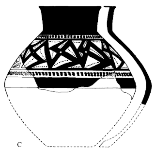 Jar with repeating band of swastikas with holes in the center, from Tall-i Bakun, Iran.