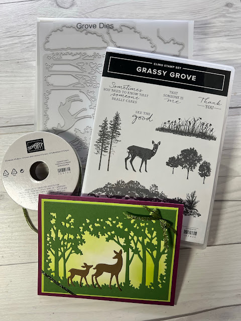 Tools used to create deer-themed greeting card with forest background