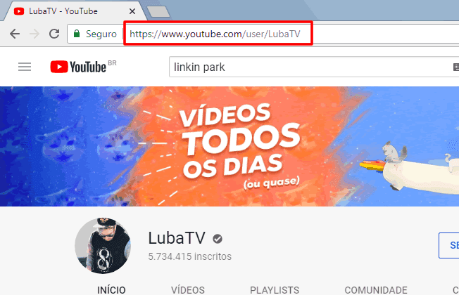 Exemplo de canal com URL personalizada