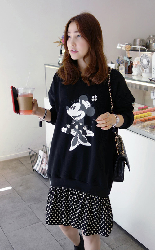  Cartoon and Dot Print Sweatshirt Dress