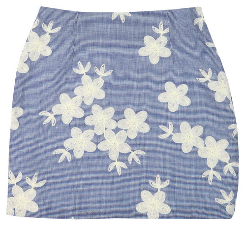 Flower Embroidered Checkered Mini Skirt