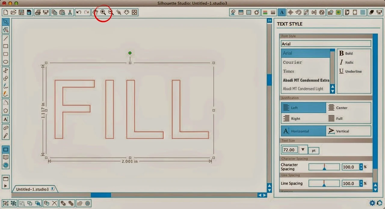 Fill, fonts, sketch pens, Silhouette tutorial, Silhouette Studio, zoom in, icon