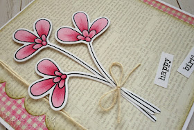 Pink flowers in vintage style, using MFT Build-able bouquet stamps and dies