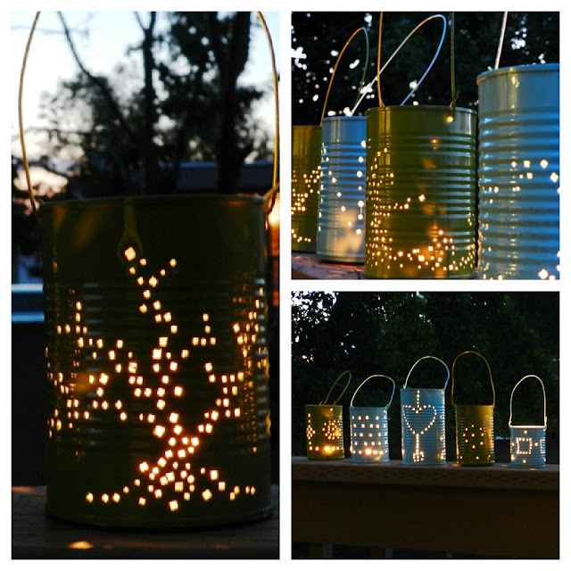 DIY Party Lights:How to make Tin Can Lanterns from soup cans (Grow Creative)