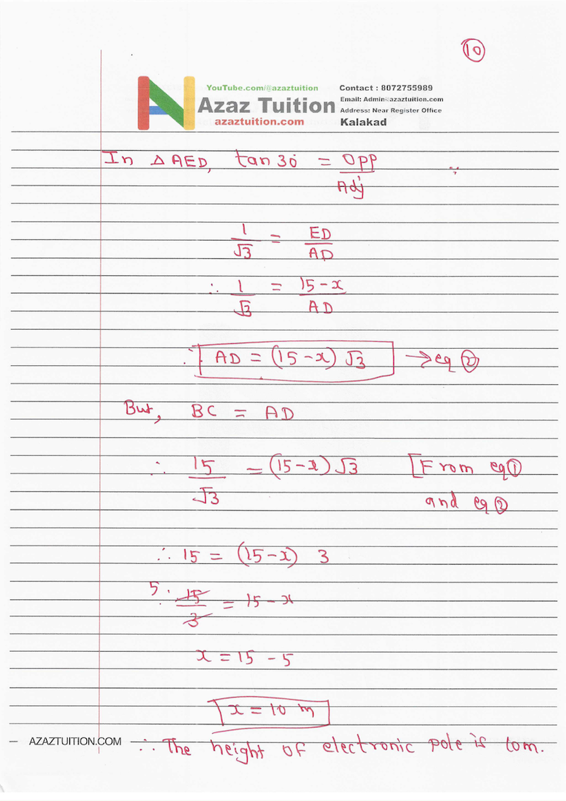 TN Samacheer 10 Maths Trigonometry Chapter 6 Hand Written Solution