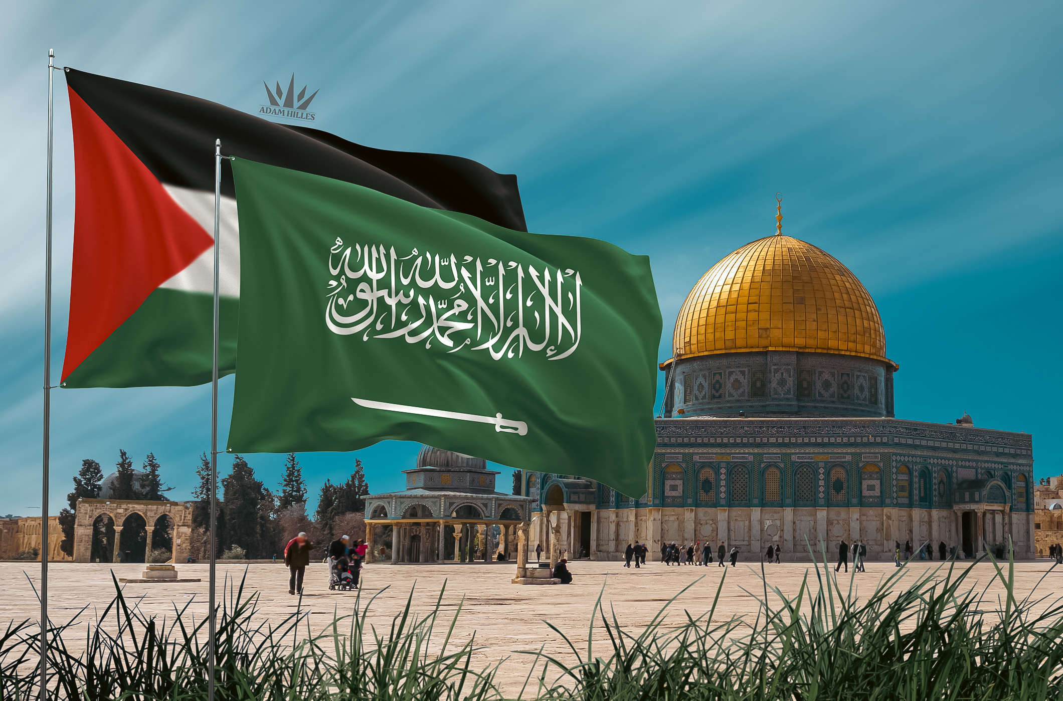 علم السعودية وفلسطين في القدس خلفيات تصامن مع فلسطين
