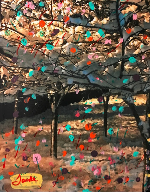 "Snow Blossoms" by Justin Lacche, 5" x 7" mixed media (original photograph)