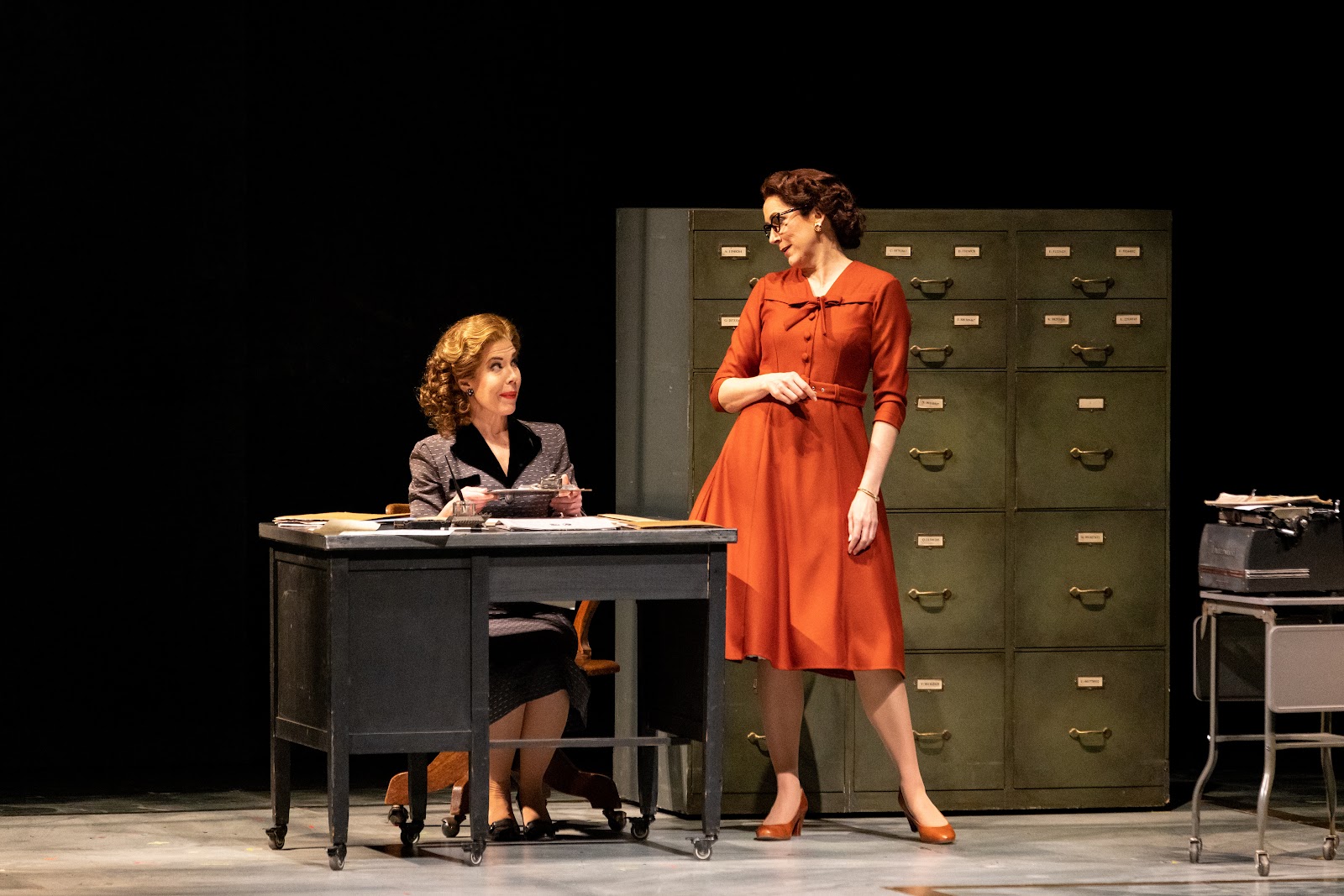 IN REVIEW: mezzo-soprano KATHERINE PRACHT as Mary Johnson (left) and soprano KATRINA THURMAN as Miss Lightfoot (right) in Virginia Opera's 2023 production of Gregory Spears's and Greg Pierce's FELLOW TRAVELERS [Photograph by Dave Pearson Photography, © by Virginia Opera]