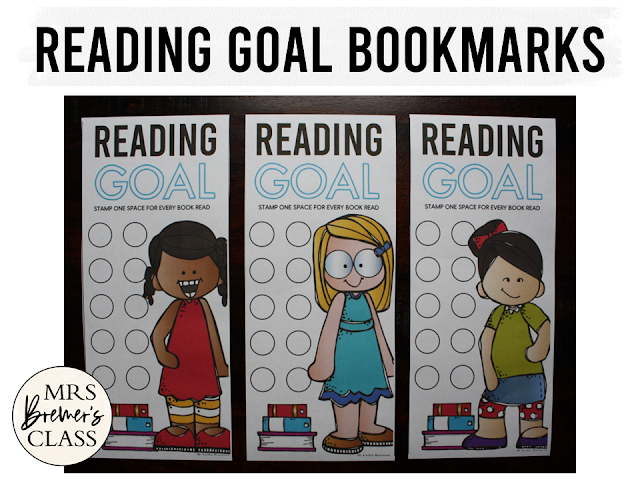 Reading Goal Bookmarks to set reading goals and track reading progress for students in Kindergarten, First Grade, Second Grade