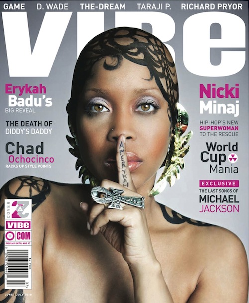 Erykah's covers shows her with a bald head that's tattooed down her