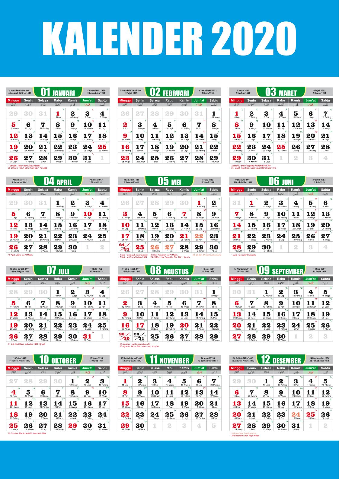 Download kalender cdr masehi hijriyah jawa Lengkap 2020 ...