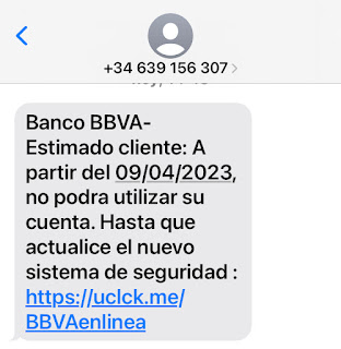 Captura de pantalla de SMS fraudulento