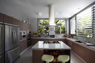 kitchen interior color matching and free air ventilation to the park to make the atmosphere very comfortable in the kitchen