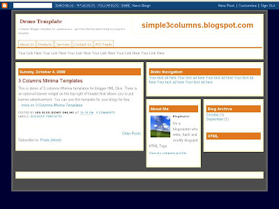 Simple 3 Columns Orange Blogger Template