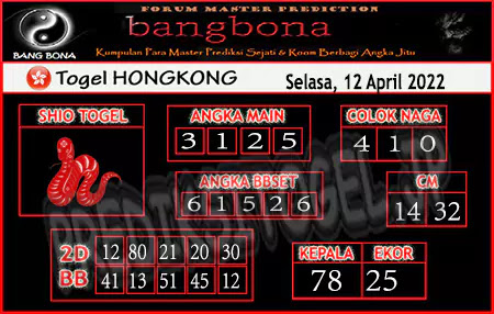 Prediksi Bangbona HK Selasa 12 April 2022